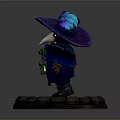 Detailed Fantasy Wizard Statue With Feathered Hat Cloak Lantern And Blue Glowing Base