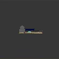 Cartoon Style Traditional Chinese Courtyard Scene With Gray Roof Blue Eaves And Brick Walls