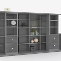 Gray Modern Storage Shelf Unit with Multiple Compartments Drawers and Decorative Items