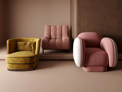 Stylish Modern Armchairs in Yellow Pink and Brown Velvet for Interior Decor 3d model