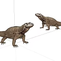 Two Komodo Dragons Reptiles With Brown Scaly Skin And Standing Stance