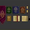 Vintage Books And Scrolls Collection With Decorative Covers Open Manuscript And Inkwell