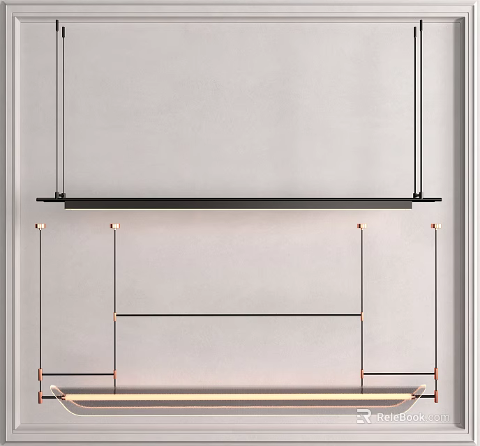 Modern Linear Chandelier With Sleek Black Metal Structure For Interior Decoration 3d model