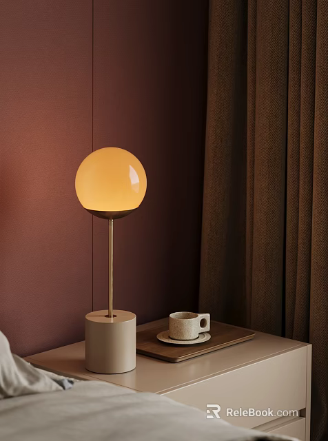 Modern Spherical Table Lamp With Warm Light Gold Pole And White Base 3d model 