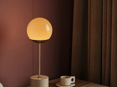 Modern Spherical Table Lamp With Warm Light Gold Pole And White Base 3d model