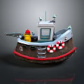 Toy Boat Model With Brown Hull Red Trim Yellow Object Ladder And Lifebuoys