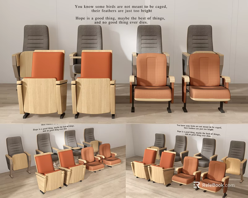 Simple Comfortable Chairs With Wooden Frame And Colorful Seats Details 3d model 