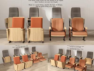 Simple Comfortable Chairs With Wooden Frame And Colorful Seats Details 3d model