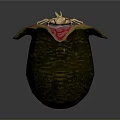 Green Textured Body With Red Edged Pink Organ And Yellow Hair Like Structure