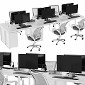 Modern Office Workstation With White Desks Gray Chairs And Computer Monitors 3d model