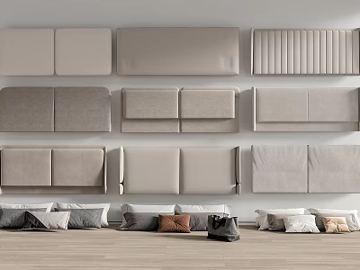 Various Fabric Headboard Designs With Decorative Pillows In Modern Bedroom 3d model
