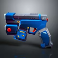Blue Futuristic Sci Fi Pistol With Metallic Finish And Red Accents