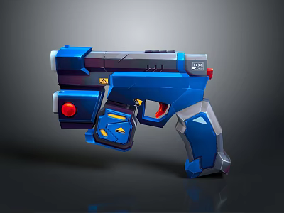 Blue Futuristic Sci Fi Pistol With Metallic Finish And Red Accents 3d model