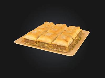 Square Layered Pastries With Golden Crust Honey And Nut Filling On A Light Colored Tray 3d model
