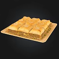 Square Layered Pastries With Golden Crust Honey And Nut Filling On A Light Colored Tray