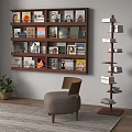 Modern Wall Mounted And Spiral Bookshelf With Books Decorations Chair Plant And Rug