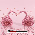 Pink Swans Crafted From Small Balls With Scattered Hearts On Pink Background
