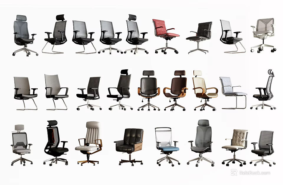 Various Modern Office Chairs With Ergonomic Designs And Multiple Style Options 3d model
