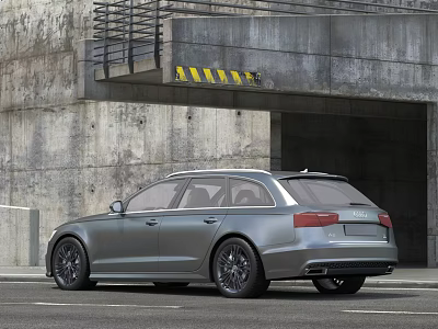 Silver Station Wagon Parked By Concrete Structure With Underground Passage Entrance 3d model
