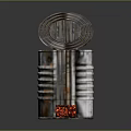 Silver Metal Storage Jar With Open Lid Red Granules And Striped Design