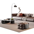 Leather Sofa Coffee Table Set With Pillows Throw Blanket Ottoman Wavy Pattern Rug Floor Lamp