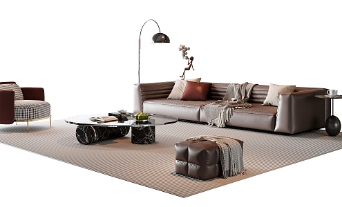 Italian Sofa Coffee Table Combination Leather Sofa Leisure Chair Floor Lamp Sofa Stool Decorations 3d model