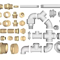 Pipe metal hardware joint threaded component elbow tee pipe parts 3d model