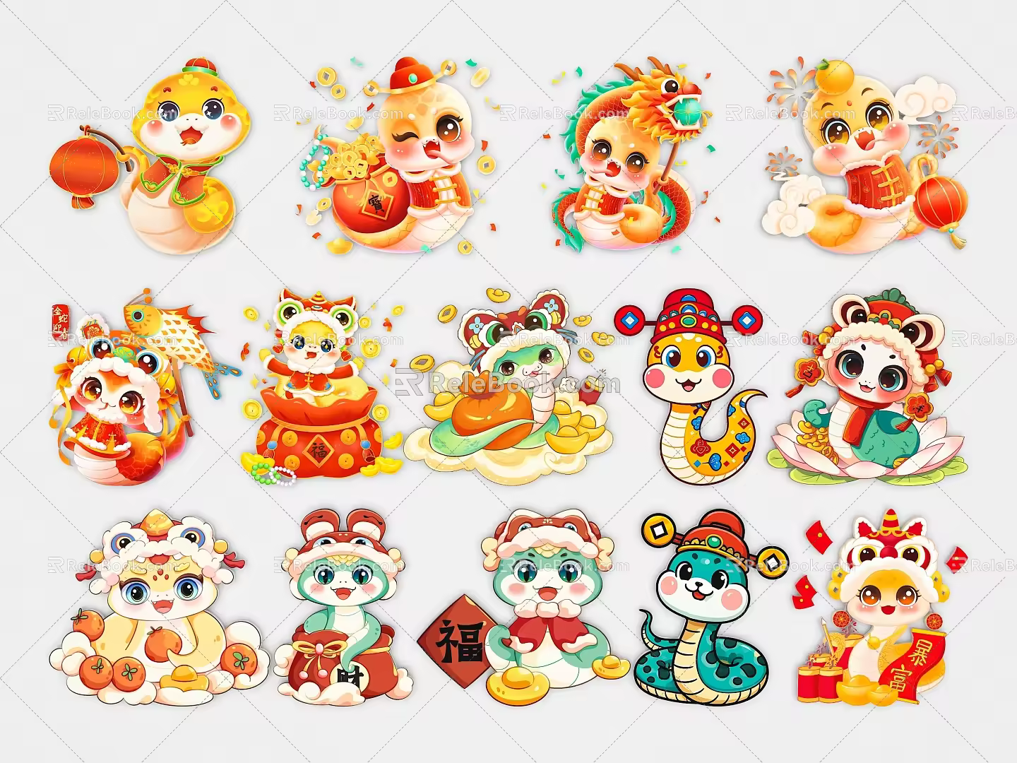 Year of the Snake Zodiac Cartoon Snake New Year Snake Element National Tide Year of the Snake 2D Snake Silhouette 3d model