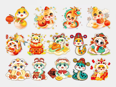 Year of the Snake Zodiac Cartoon Snake New Year Snake Element National Tide Year of the Snake 2D Snake Silhouette 3d model
