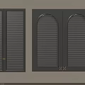 Dark Gray Wardrobe Doors With Louvered And Arched Designs And Golden Hardware
