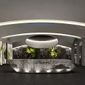 Modern Spa Sauna Interior With Stone Wall Green Plants And Curved Ceiling Lighting