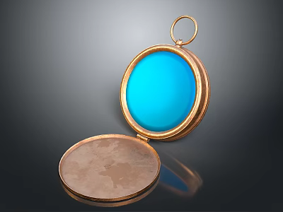 Open Vintage Gold Locket With Blue Circular Surface And Brown Inner Plate 3d model