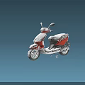 Red Scooter Style Motorcycle Covered With Snow Against Gradient Blue Background