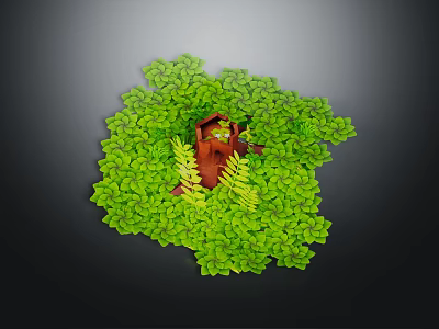 Wooden Stone Decorative Structure Surrounded By Lush Green Foliage And Natural Elements 3d model