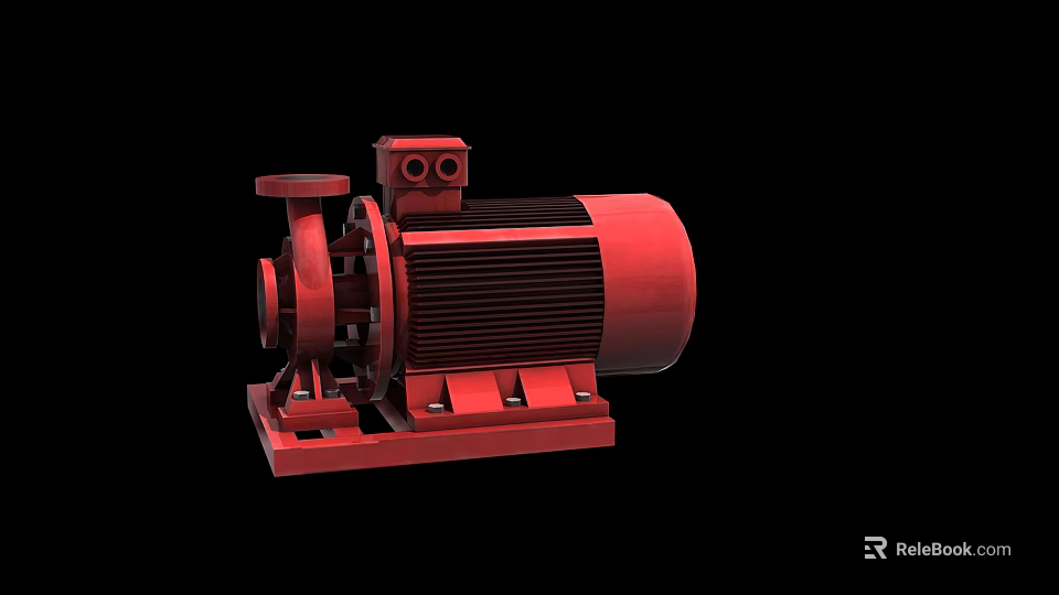 Red High Efficiency Industrial Equipment Pump With Electric Motor And Base Mount 3d model 