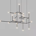 Modern Geometric Chandelier Design Featuring Interconnected Frames And Multiple Bulbs 3d model