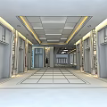 Modern Elevator Hallway With Marble Floor Ceiling Lighting Elevator Doors And Green Plants