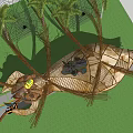Unique Artistic Pergola With Wooden Frame Spider Web Design And Palm Trees