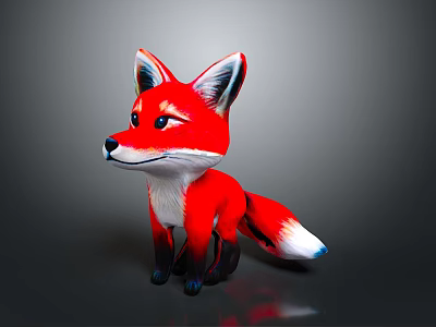 Cartoon Red Fox Game and Movie Character With White Belly Black Ears and Tail Tip 3d model