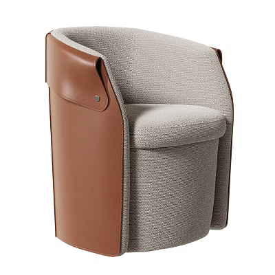 Modern Leisure Chair With Gray Fabric Body And Brown Leather Armrest Design 3d model