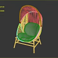 Modern Orange Rattan Leisure Chair With Curved Back And Gray Soft Cushion