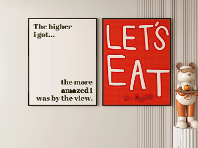 Abstract Paintings With Black White Typography And Red Lets Eat Text Art 3d model