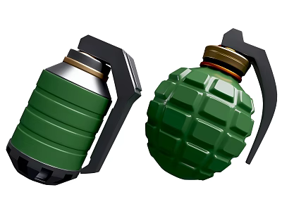 Green Military Grenades with Ribbed and Diamond Patterned Surfaces Black Handles and Metal Tops 3d model