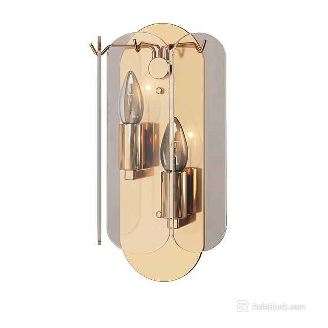 Modern Brass Wall Sconce With Double Bulbs And Curved Metal Design 3d model 