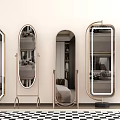 Various Shaped Mirrors With Brass Frames Reflecting Room Scenes For Interior Decor 3d model