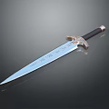 Ornate Sword With Silver Engraved Blade And Black Hilt Metallic Decoration