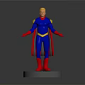 3D Superhero Character Model With Blue Costume Red Cape Yellow Belt And Red Boots