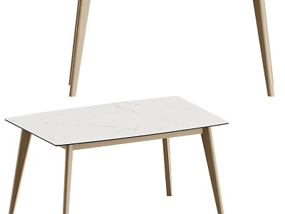 Modern Dining Table With White Marble Top And Slim Light Wood Legs 3d model