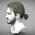 Man With Brown Hair Ponytail And Beard In 3D Head Side Profile Model 3d model