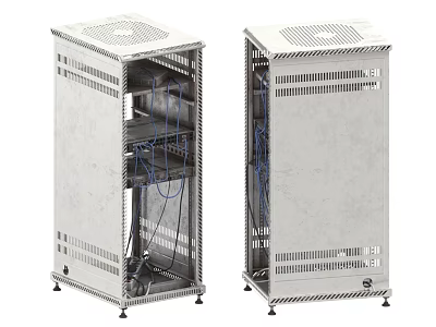 Industrial Equipment with Open Closed Designs Metal Enclosure Internal Cables Ventilation Holes and Wheels 3d model